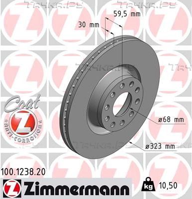 Тормозной диск Zimmermann Coat Z передний для Audi A8 I (D2) 1996-2002. Артикул 100.1238.20