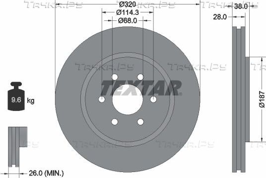 Тормозной диск Textar Pro+ передний для Nissan Navara D40 2005-2015. Артикул 92164405