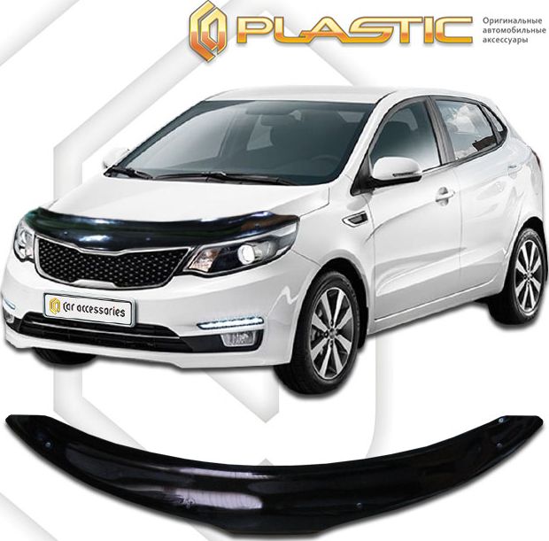 Дефлектор СА Пластик для капота (Classic черный) Kia Rio хечбек III рестайлинг 2015-2017. Артикул 2010010111694