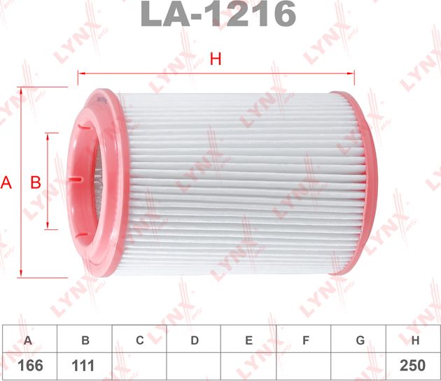 Воздушный фильтр LYNXauto для Kia Bongo IV 2003-2026. Артикул LA-1216