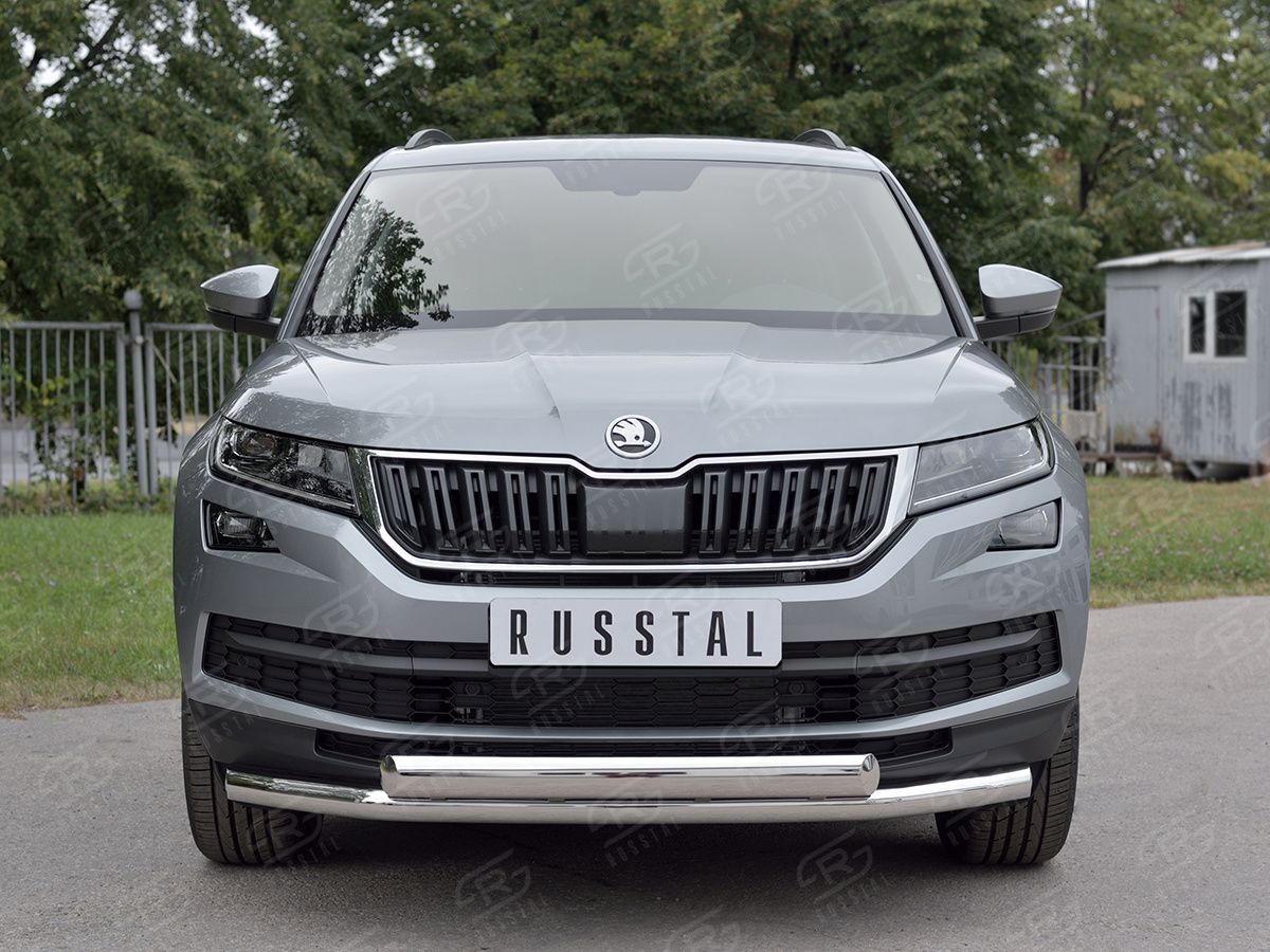 Защита RusStal переднего бампера d63 секции-d75х42 дуга для Skoda Kodiaq 2017-2026. Артикул SKKZ-002769