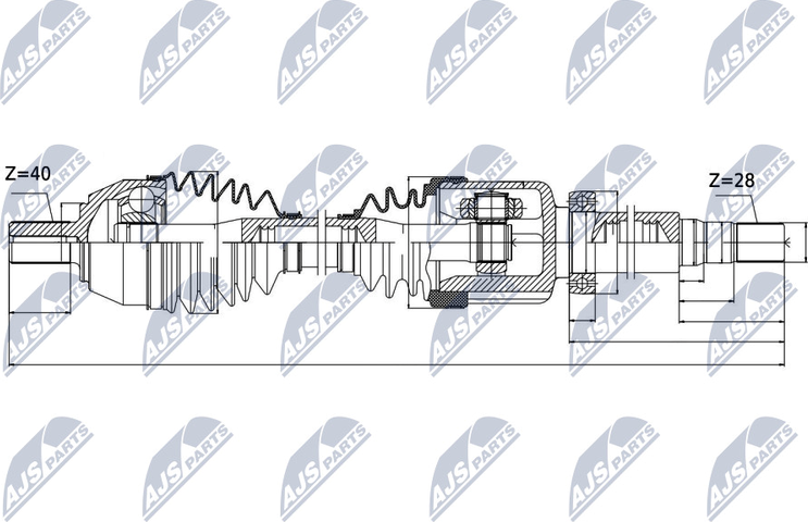 Полуось (привод в сборе, приводной вал) NTY. Артикул NPW-VV-044