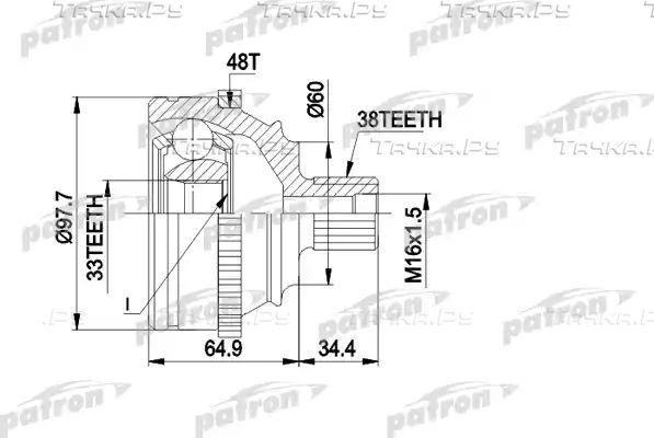 Шрус наружный (граната) Patron для Volkswagen Transporter T4 1990-2003. Артикул PCV1124