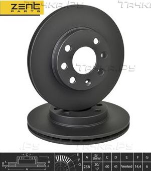 Тормозной диск Zentparts передний для Opel Combo B 1994-2001. Артикул Z06257