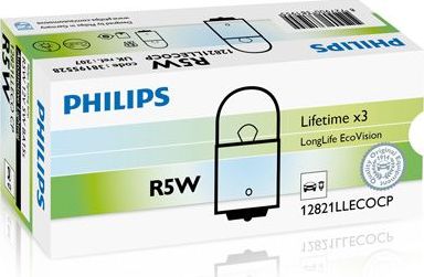 R5W 12V-5W (BA15s) (увелич. срок службы) Long Life EcoVision Philips LongLife EcoVision. Артикул 12821LLECOCP