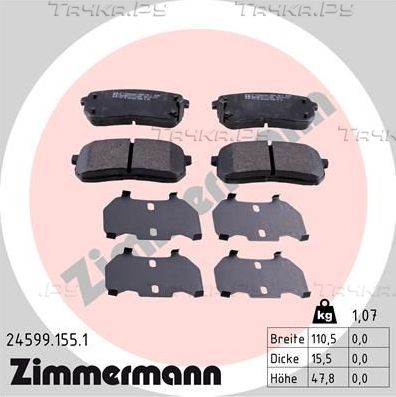 Тормозные колодки Zimmermann задние для Kia Carnival II 2006-2014. Артикул 24599.155.1