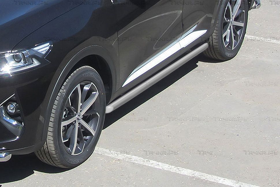 Защита порогов Slitkoff d57 труба для Haval F7 2019-2026 Серебристая. Артикул HavF7006S