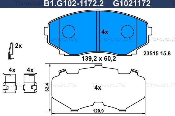 Тормозные колодки Galfer передние для Mazda MPV II (LW) 1999-2005. Артикул B1.G102-1172.2