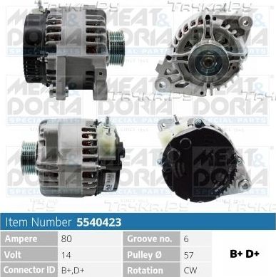 Генератор Meat & Doria для Toyota Aygo I 2005-2014. Артикул 5540423