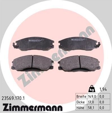 Тормозные колодки Zimmermann. Артикул 23569.170.1