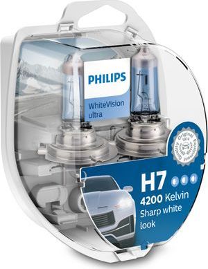 H7 12V- 55W (PX26d) (абсолютно белый свет+увелич. срок службы) WhiteVision ultra +W5W (2шт.) Philips WhiteVision ultra. Артикул 12972WVUSM