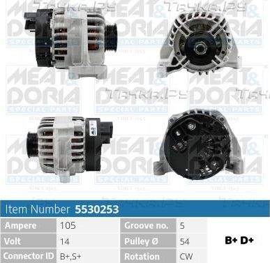Генератор Meat & Doria для Fiat Grande Punto 2005-2015. Артикул 5530253