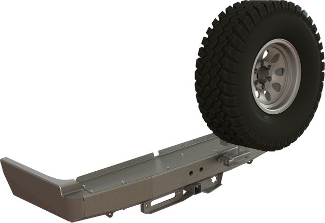 Бампер силовой задний STC для Toyota Land Cruiser 80 1990-1997 с квадратом под фаркоп, площадкой для лебедки и кронштейном крепления запасного колеса справа. Артикул STC-TLC80-BR-W-C2