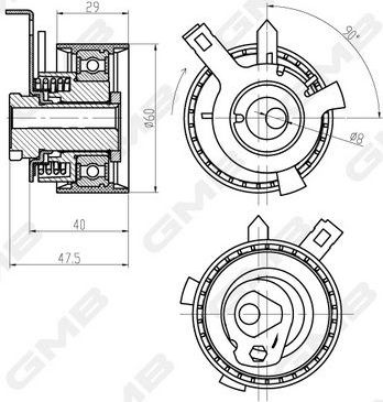 Натяжной ролик (натяжитель) ремня ГРМ GMB для Ford Transit Connect I 2002-2013. Артикул GTB0290
