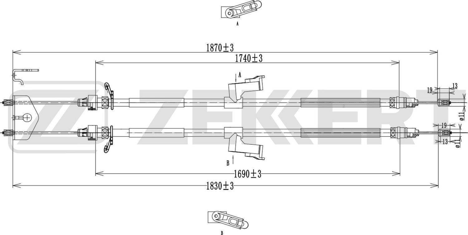 Трос ручника (тросик ручного тормоза) Zekkert. Артикул BZ-1219