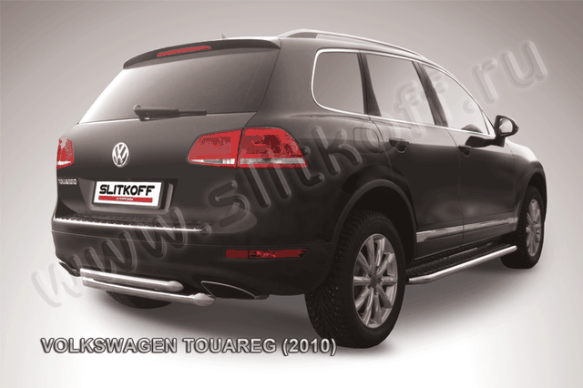 Защита Slitkoff заднего бампера d76/57 двойная для Volkswagen Touareg II 2010-2014. Артикул VWTR-009