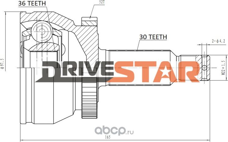 ШРУС НАРУЖНЫЙ 36x30 (Drivestar). Артикул OCKH1005F
