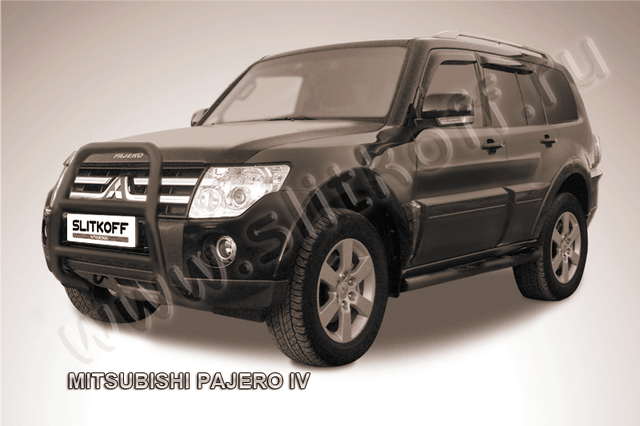 Кенгурятник Slitkoff d57 высокий ЧЕРНЫЙ матовый для Mitsubishi Pajero IV 2011-2026. Артикул MPJ006B