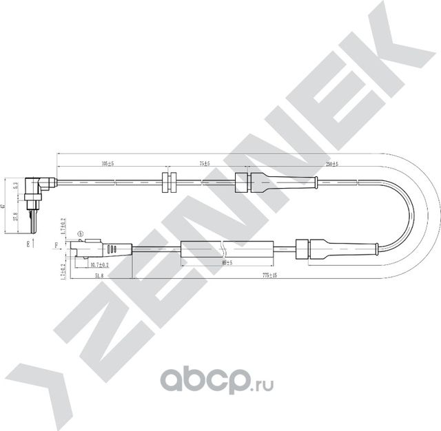 Датчик ABS передний левый CITRON C8, PEUGEOT 807 02 (Zennek). Артикул DAS0059