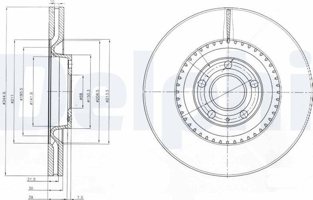 Тормозной диск Delphi для Audi A4 IV (B8) 2008-2015. Артикул BG9003