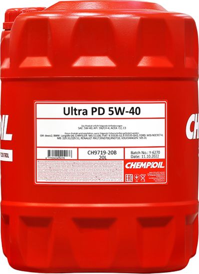 5W-40 ULTRA PD API SN/ CH-4, C2/ C3 20л (синт. мотор. масло) (Chempioil). Артикул CH971920