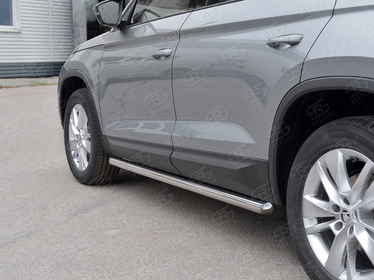Защита порогов RusStal труба d63 (вариант 3) для Skoda Kodiaq 2017-2026. Артикул SKKT-0027763