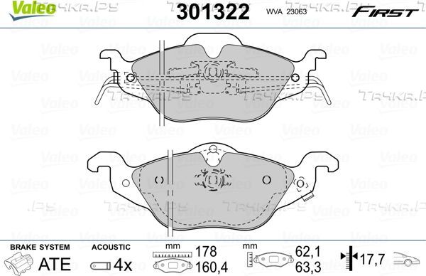 Тормозные колодки Valeo First передние для Opel Astra G 1998-2009. Артикул 301322