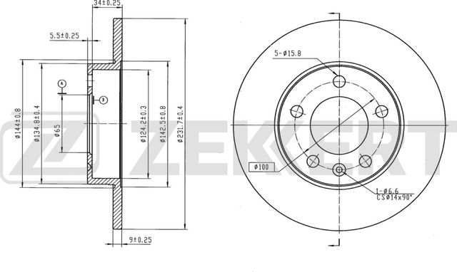 Тормозной диск Zekkert задний для Audi A2 2000-2005. Артикул BS-5032B