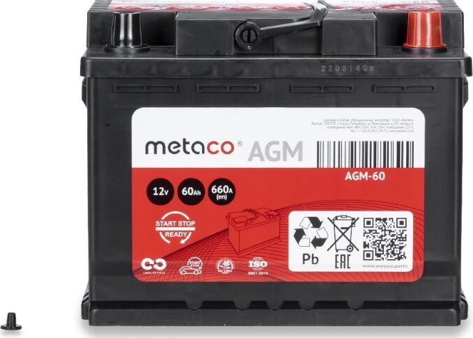 Аккумулятор METACO AGM 60 АЧ 660А (-/+). Артикул AGM60