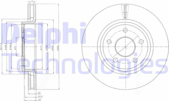 Тормозной диск Delphi передний для Jeep Commander XK, XH 2006-2010. Артикул BG9058