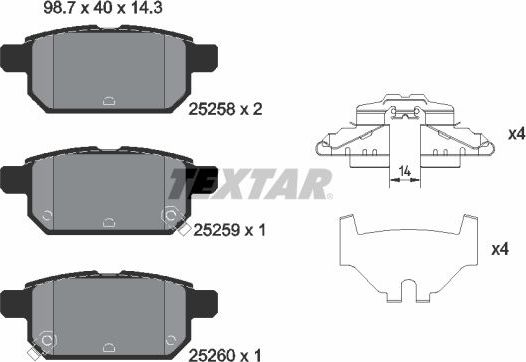 Тормозные колодки Textar задние для Suzuki Vitara II 2015-2026. Артикул 2525801