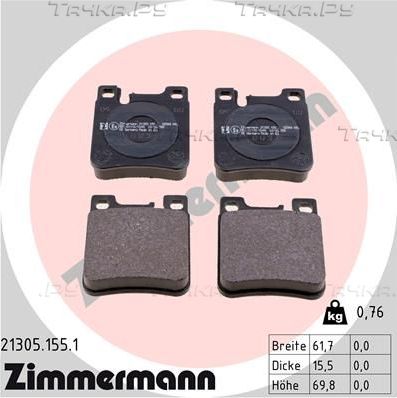 Тормозные колодки Zimmermann задние для Chrysler Crossfire 2004-2007. Артикул 21305.155.1
