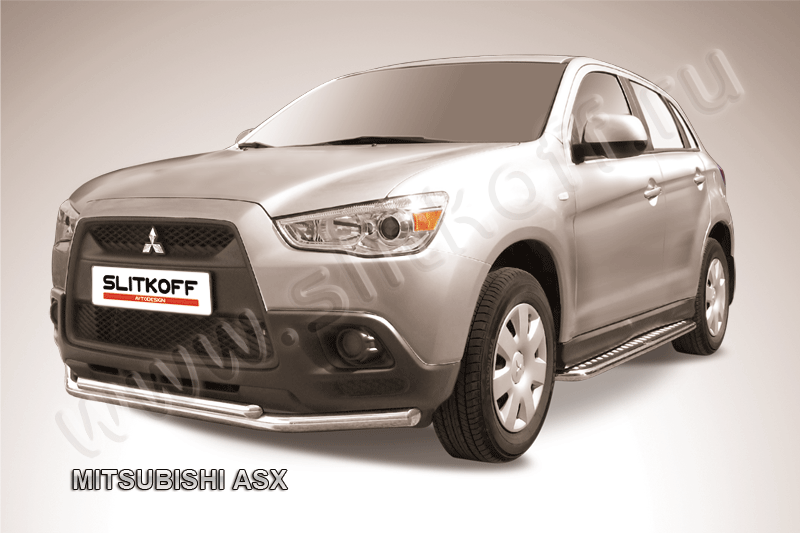 Защита Slitkoff переднего бампера d57/42 двойная для Mitsubishi ASX 2010-2012. Артикул MAS003