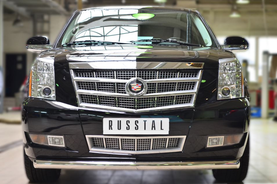 Декоративная защита RusStal переднего бампера d76 (дуга) для Cadillac Escalade III 2007-2014. Артикул KEZ-001686