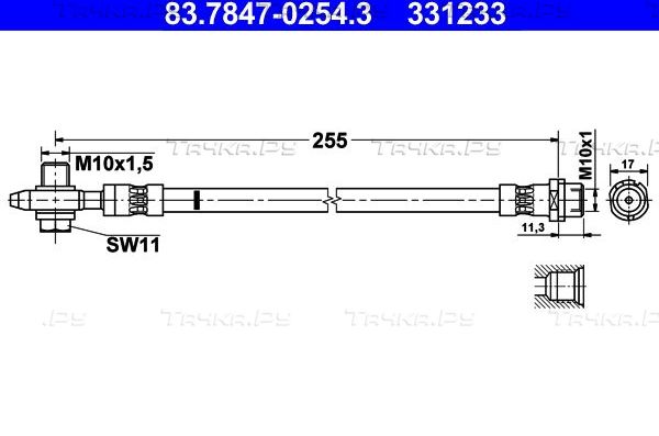 Тормозной шланг ATE задний левый для Volkswagen New Beetle II (A5) 2011-2019. Артикул 83.7847-0254.3