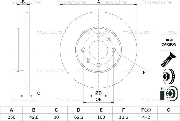 Тормозной диск Bosch для Kia Picanto III 2017-2026. Артикул 0 986 479 G86