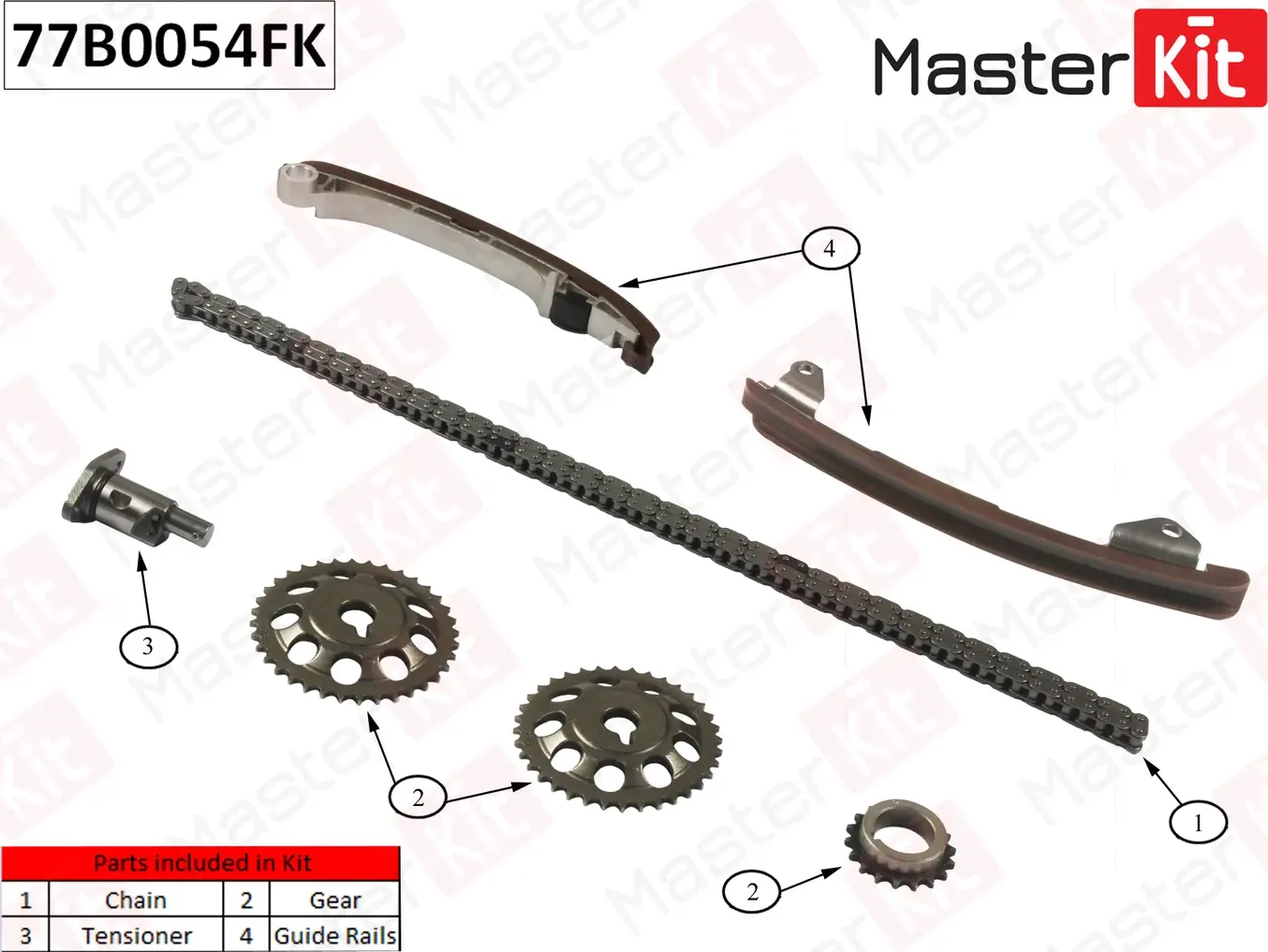 77B0054FK Комплект цепи ГРМ Toyota Corolla E12 1ZZ-FE/2ZZ-GE 01-07 (Master KIT) Master KIT. Артикул 77b0054fk