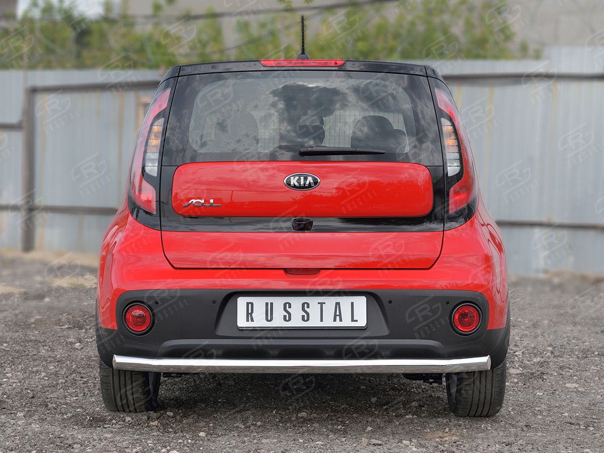 Защита RusStal заднего бампера d63 (секции) для Kia Soul II 2016-2019. Артикул KSOZ-002757