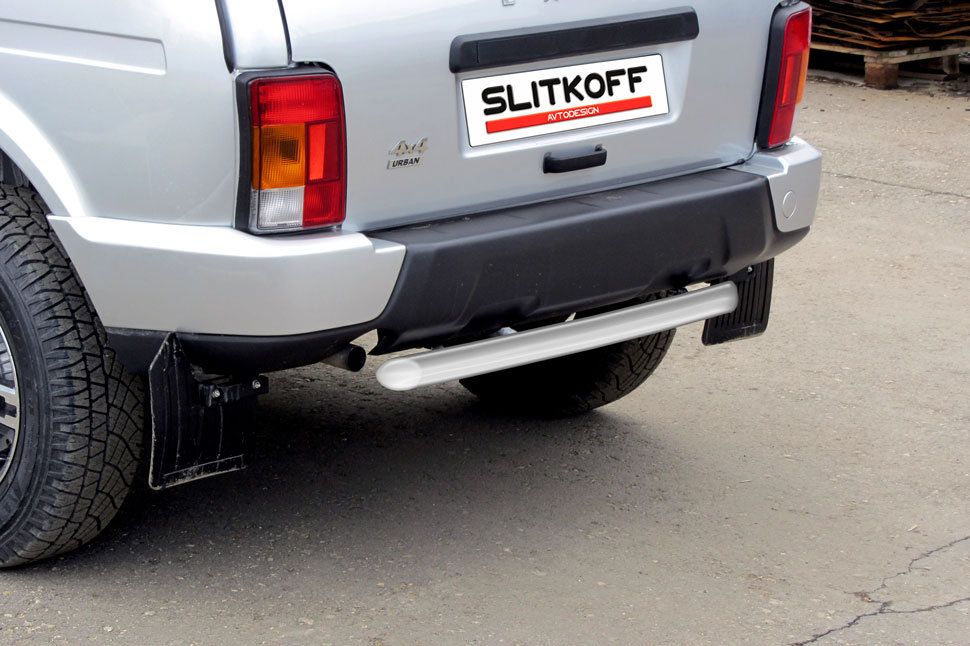 Защита Slitkoff заднего бампера d57 короткая для ВАЗ 2121 4х4 Urban 3дв. 2014-2026 Серебристая. Артикул NivUR005S
