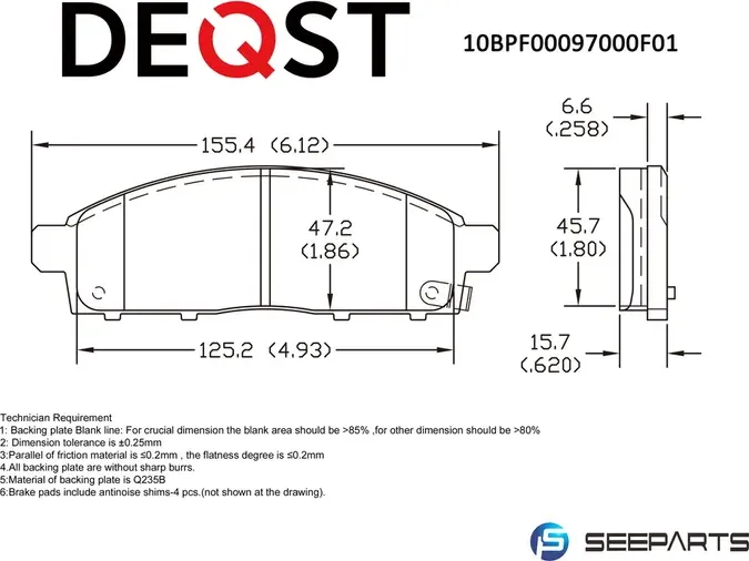 Колодки тормозные (Deqst) Deqst. Артикул 10BPF00097000