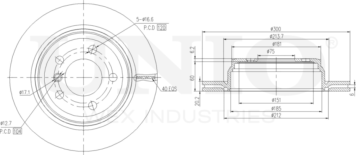Диск тормозной (Unio). Артикул BRD-20453