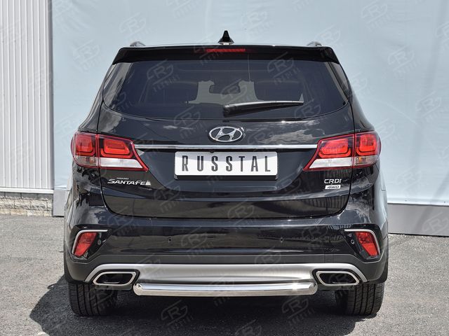 Защита RusStal заднего бампера d63 (дуга) для Hyundai Santa Fe Grand 2016-2026. Артикул HSFZ-002740