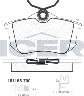 Тормозные колодки Icer задние для Smart Forfour I (W454) 2004-2006. Артикул 181165-700