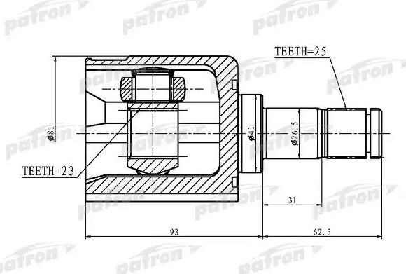 Шрус внутренний (граната) Patron передний для Mitsubishi Carisma I 1995-2006. Артикул PCV1384