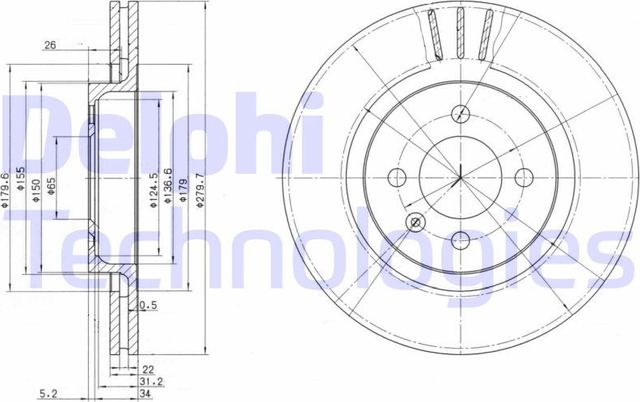 Тормозной диск Delphi передний для SEAT Ibiza II 1999-2002. Артикул BG2712
