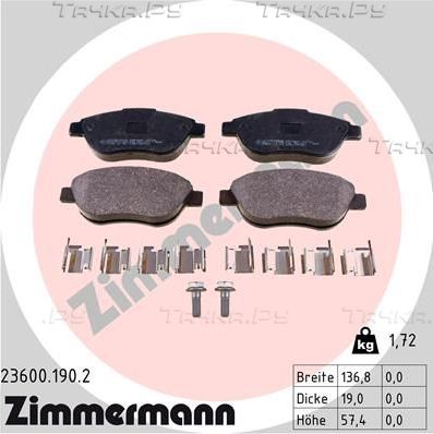 Тормозные колодки Zimmermann передние для Citroen C4 I 2004-2011. Артикул 23600.190.2