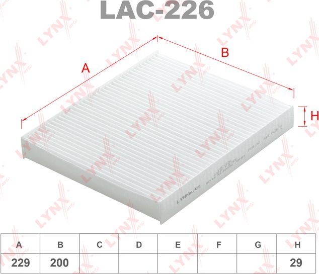 Салонный фильтр LYNXauto. Артикул LAC-226