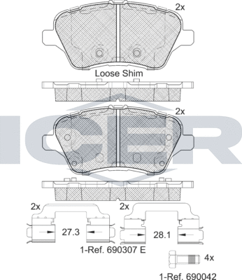Тормозные колодки Icer. Артикул 182108