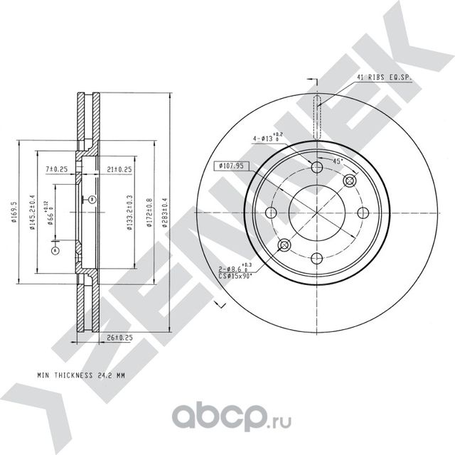 Диск тормозной передний CITRON XANTIA 93-03 (Zennek). Артикул DBD0058