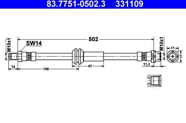 Тормозной шланг ATE передний для BMW 1 I (E82/E88) 2011-2012. Артикул 83.7751-0502.3